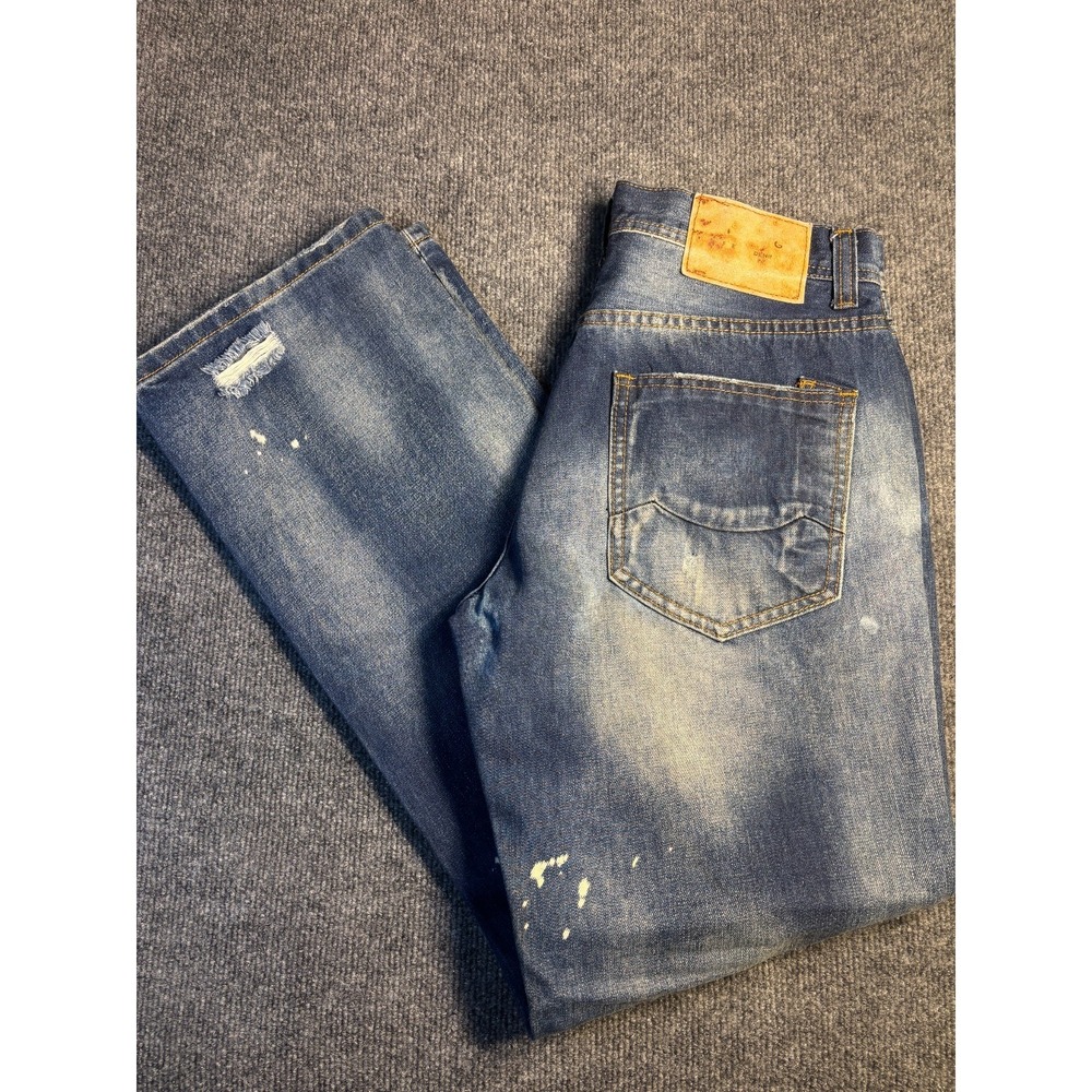 Members‎ Property Jeans Mens 32x32 Blue Denim Splatter Distressed Slim Straight